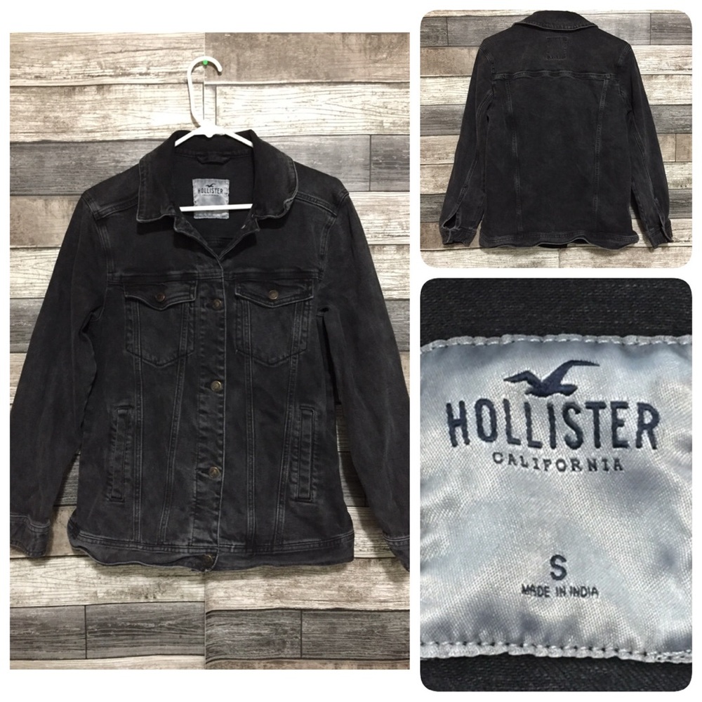 Hollister Jean Jacket Women’s S Washed Black Denim Button Front Stretch